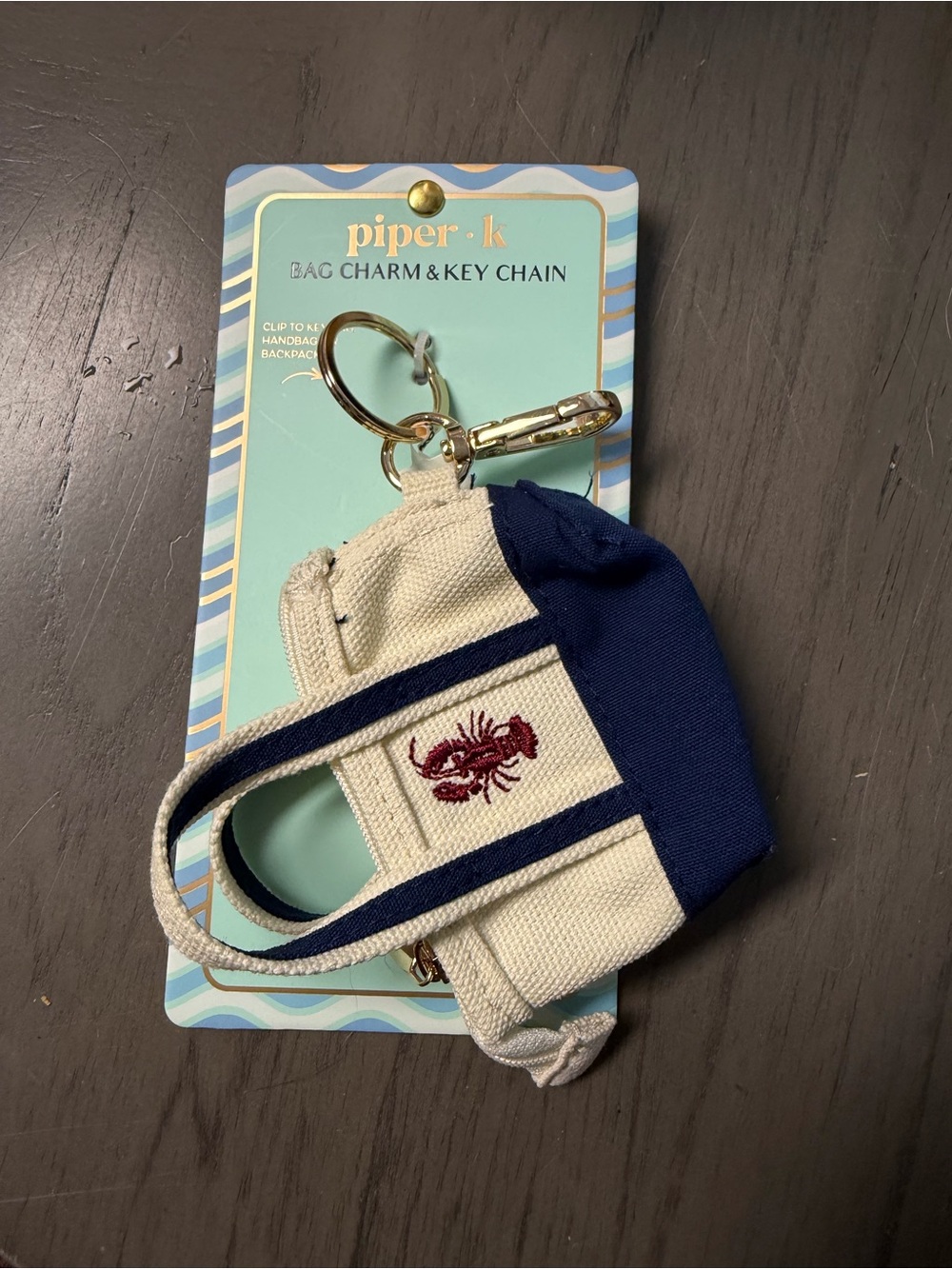 piper·k Navy & Cream Lobster Mini Tote Bag Charm Key Chain